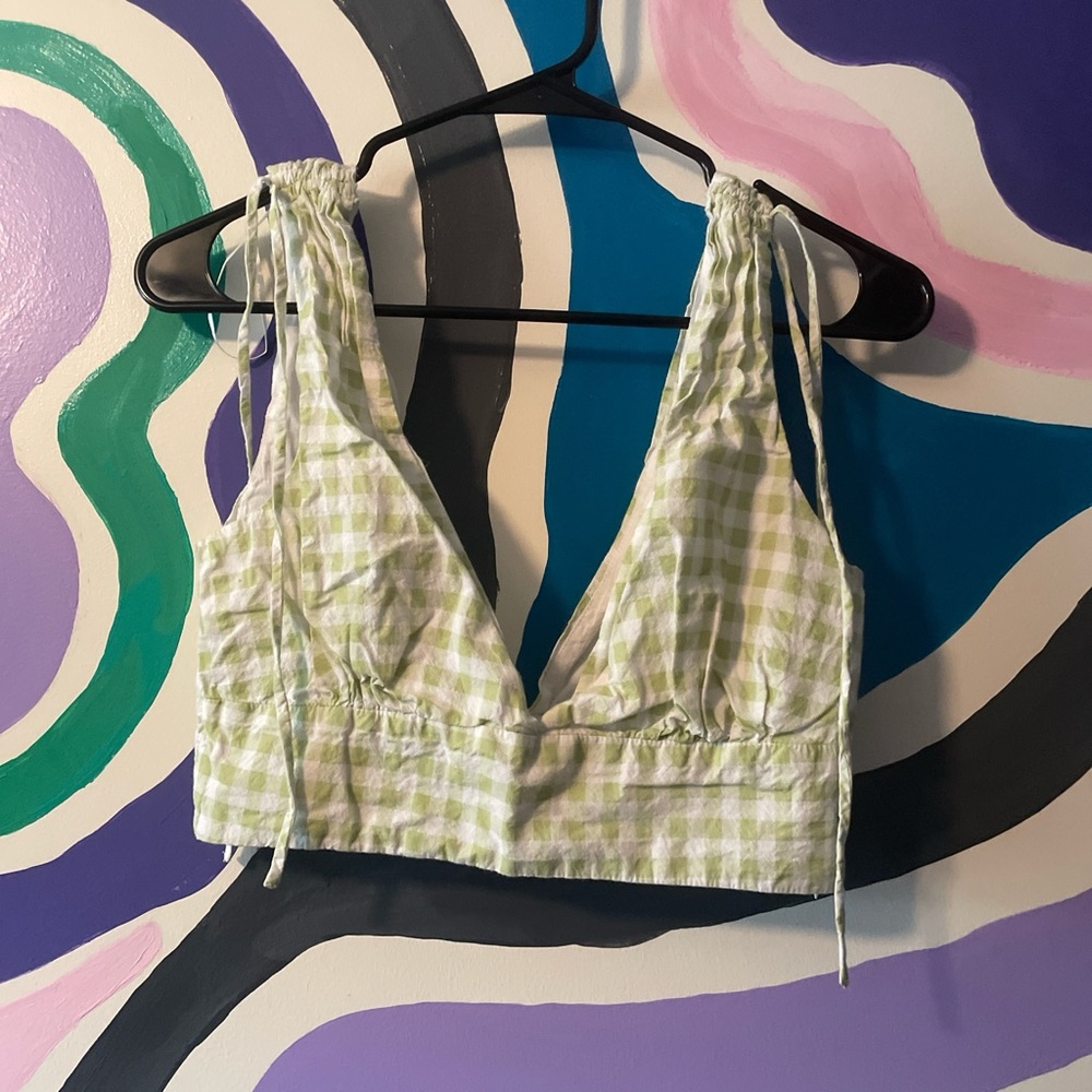 Green Checkered Cropped Top